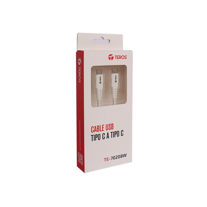 Cable USB TEROS TE-70208W, Tipo C a Tipo C, 5A, 100W Máx, blanco