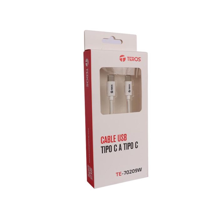 Cable USB TEROS TE-70209W, Tipo C a Tipo C, 3A, 60W Máx, blanco
