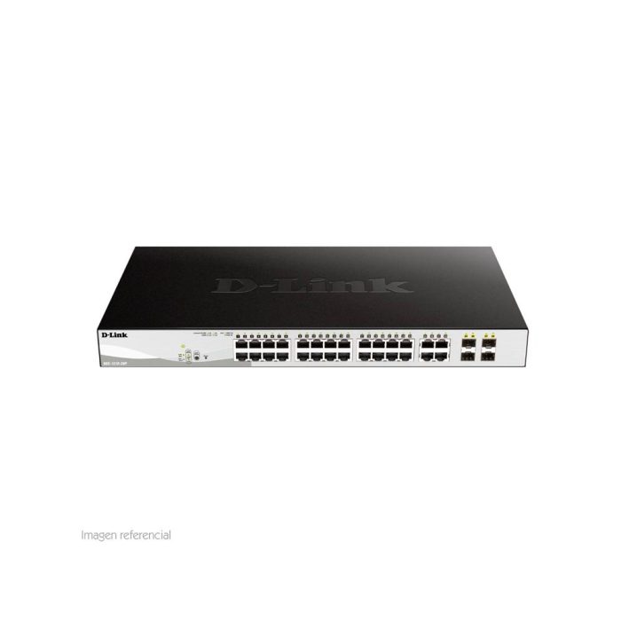 Switch D-Link DGS-1210-28P, Capa 2, PoE, 24 RJ-45 LAN GbE, 4 puertos SFP, Auto MDI/MDIX.