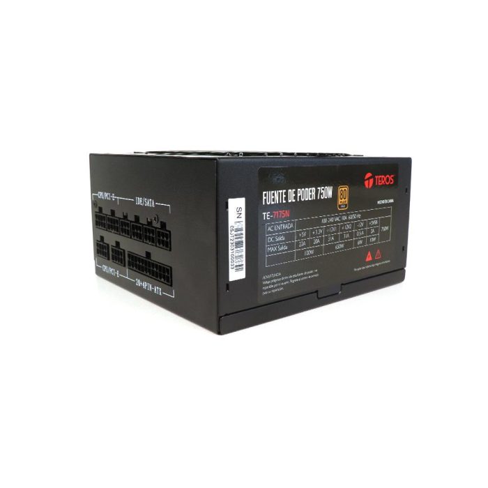 Fuente de alimentación TEROS TE-7175, ATX, 750W, 80 Plus Gold, 100V-240VAC, CERTIFICADA