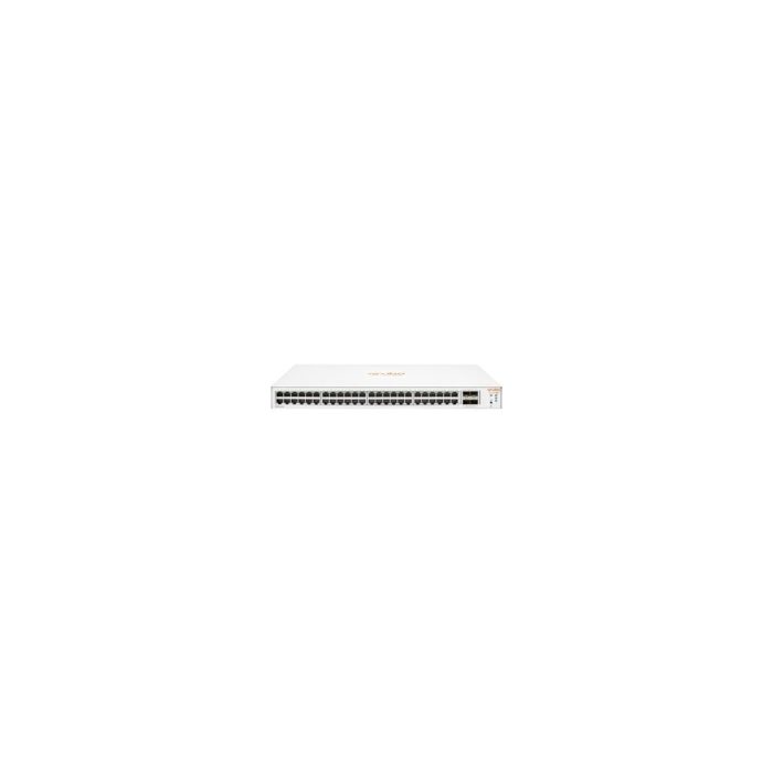 HPE Instant On 1830 48 Puertos Gestionable Conmutador Ethernet - Gigabit Ethernet - 10/100/1000Base-T, 100/1000Base-X - 2 Capa compatible - Modular - 4 Ranuras SFP - 17.70W Power Consumption - Par trenzado, Fibra Óptica - Montable en bastidor, Montaje en armario, Superficie de mesa, Montaje en pared, Debajo de mesa - Toda la vida útil Garantía limitada