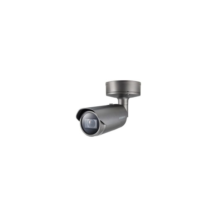 Cámara de red Wisenet XNO-9082R Exterior 4K - Color - Bala - Gris Oscuro - 40m Infrarrojos Visión Nocturna - H.265, H.264, MJPEG - 3840 x 2160 - 2.80mm- 8.40mm Zoom Lentes - 3x Óptico - 30fps - CMOS - Montable en poste - IK10 - IP66, IP67