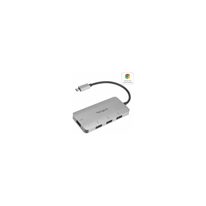 HUB USB-C Targus de 4 puertos USB-A 3.0 en color gris - Conectividad rápida y eficiente