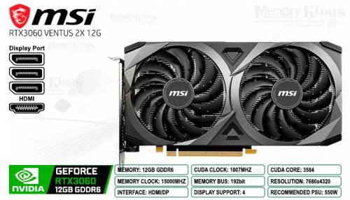 GEFORCE RTX 3060 12GB 192 bit MSI VENTUS 2X 12G OC