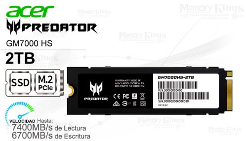 Unidad de estado sólido PREDATOR GM7000 HS, NVME M.2 PCI-E GEN4X4, 2TB