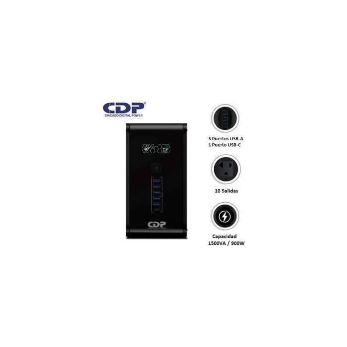 UPS CDP R-SMART 1510I 1500VA / 900W / 10 SALIDAS / 5 PORT USB-A / 1 PORT USB-C BLACK (R-SMART1510I)