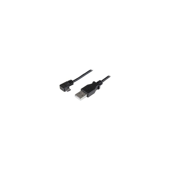 StarTech.com Cable de 2m Micro USB con conector acodado a la derecha - Cable de Carga y Sincronización - Cable for Teléfono, Tableta - 480Mbit/s - Níquel Conector chapado - 24/30 AWG - Negro