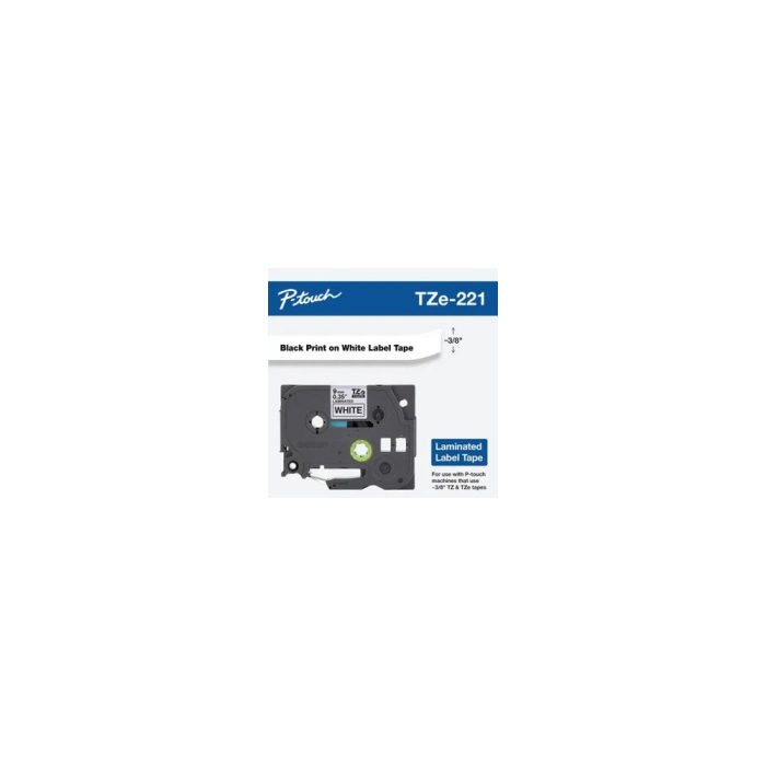 P-touch TZE221 Cinta para etiquetas - 9.53mm Ancho - Rectángulo - Blanco - 1 Solamente - Resistente a grasa, Resistente al Sucio, Resistente a la temperatura