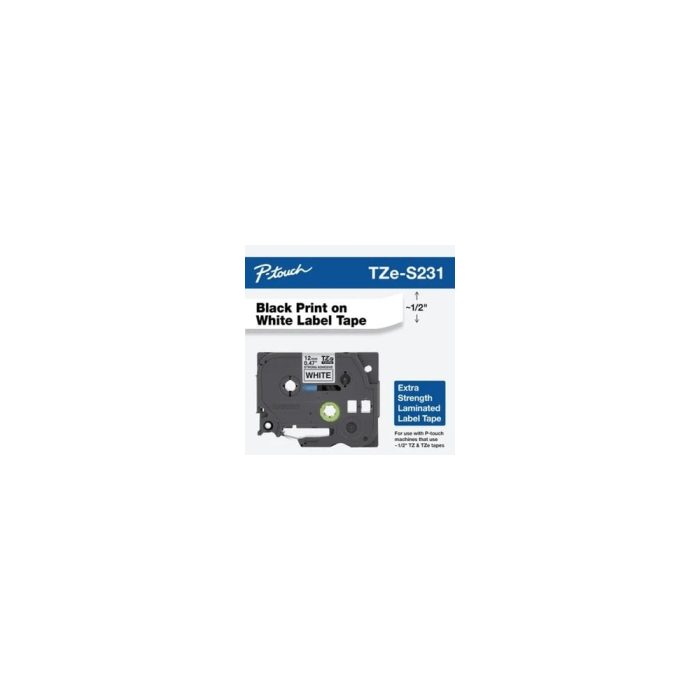 P-touch TZES231 Cinta para etiquetas - 12.70mm Ancho - Negro, Blanco - Polietileno - 1 Solamente - Resistente a sustancias químicas, Resistente a la temperatura, Resistente a la abrasión