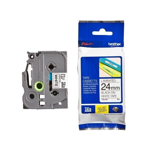 P-touch TZe251 Cinta para etiquetas - Resistente al agua - 24mm Ancho - Rectángulo - Transferencia térmica - Blanco - 1 Paquete - Resistente a grasa, Resistente al Sucio, Resistente a la temperatura, Resistente a sustancias químicas, Resistente a la decoloración, Resistente a la abrasión