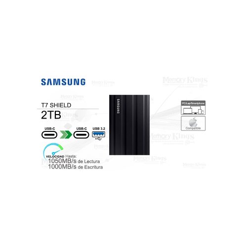 Unidad De Estado Solido Externo Ssd T7 Shield Usb-C 3.2 Gen 2 (10Gbps) 2Tb, Portatil