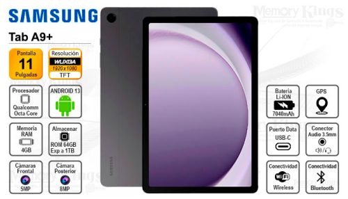 Tablet Samsung Galaxy Tab A9+ (Modelo SM-X210N), 11.0" (1920 x 1200) WUXGA, TFT