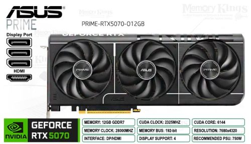 Tarjeta de video ASUS PRIME-RTX5070-O12G , 12 GB GDDR7, PCIe Gen 5.0