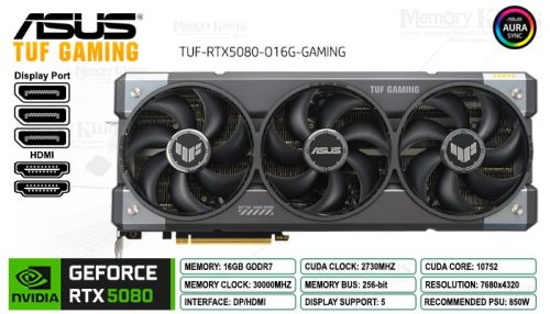 Tarjeta De Video Asus Tuf-Rtx5080-O16G-Gaming, 16Gb Gddr7, Pcie Gen 5.0
