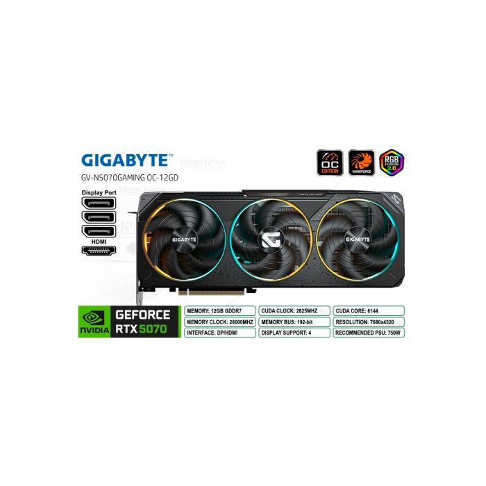 Tarjeta Gráfica Gigabyte GeForce RTX 5070 OC 12GB - Rendimiento Avanzado para Gaming