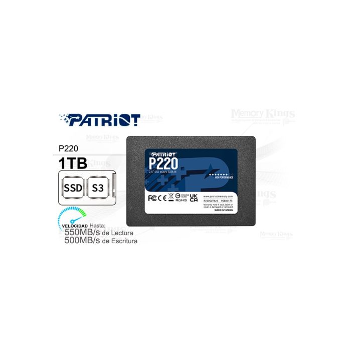 Disco Duro SSD Patriot P220 de 1TB, SATA III 6Gb/s, 2.5", 7mm – Alta Velocidad y Rendimiento