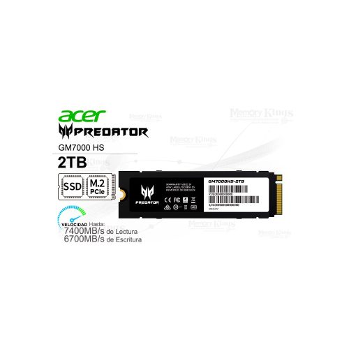Unidad de estado sólido PREDATOR GM7000 HS, NVME M.2 PCI-E GEN4X4, 2TB