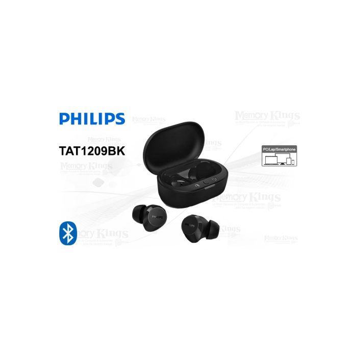 AUDIFONO C/MICROF. PHILIPS TRUE WIRELESS TAT1209BK BT 18H IPX4 USB-C TACTIL BLACK*