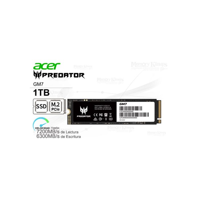 UNIDAD SSD M.2 PCIe 1TB ACER PREDATOR GM7