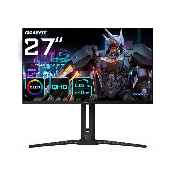 Monitor 27" Gigabyte Aorus FO27Q2 2K QHD OLED 240Hz, 0.03ms, con parlante integrado y pivote ajustable