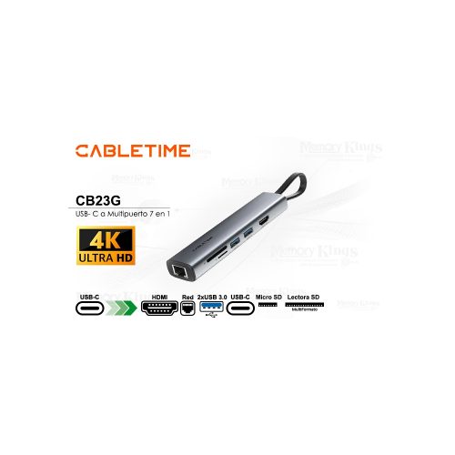 ADAPTADOR HUB CABLETIME CB23G 7in1 USB-C