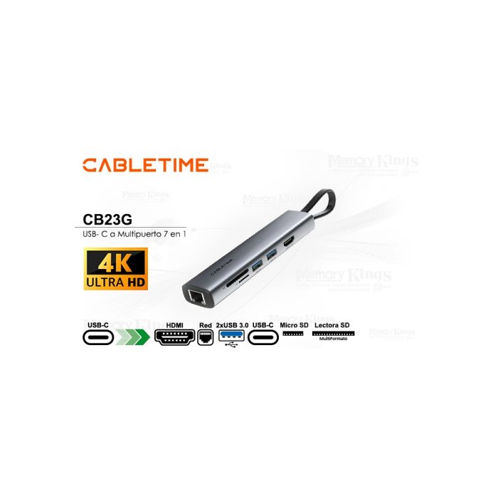 ADAPTADOR HUB CABLETIME CB23G 7in1 USB-C