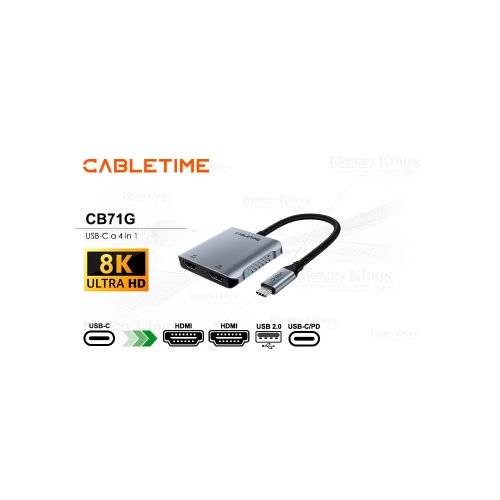 ADAPTADOR USB C a HDMI DP CABLETIME CB71G 4in1