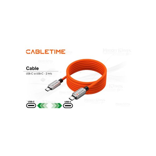 CABLE USB-C a USB-C 2mts CABLETIME CU06L 240W ORG.