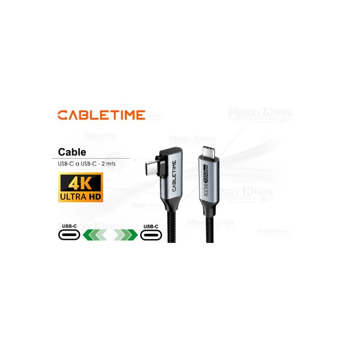 CABLE USB-C a USB-C 2mts CABLETIME CU24L 4K 100W