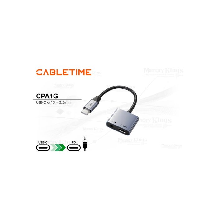 Adaptador USB-C a 3.5mm CableTime CPA1G, 60W, 2 en 1 - Conecta y carga fácilmente