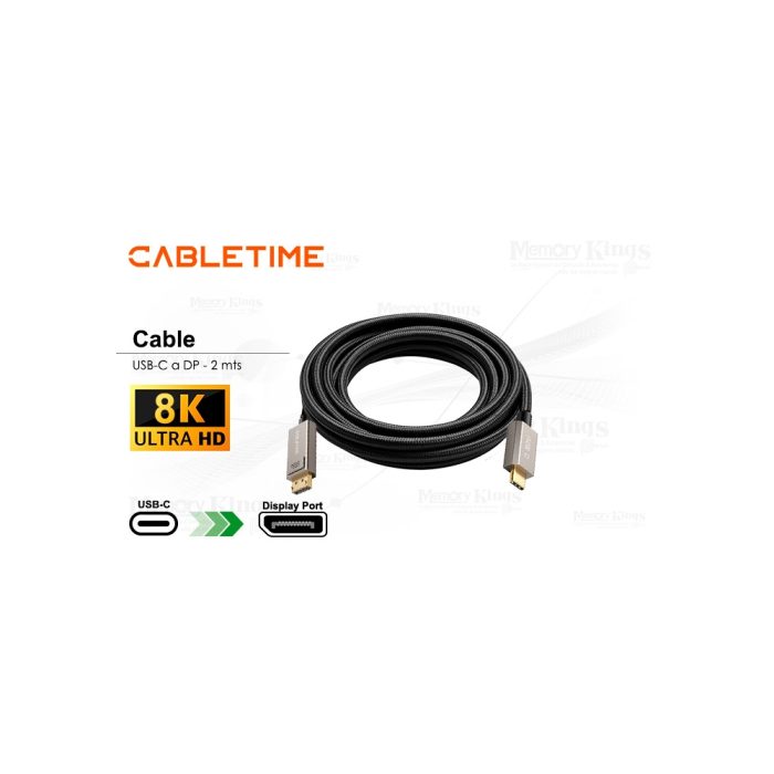 CABLE USB-C a DP 2mts CABLETIME CC23L 8K 144HZ