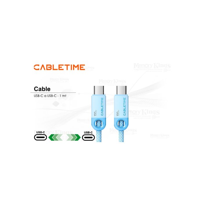 CABLE USB-C a USB-C 1mt CABLETIME CUP0H 100W BLUE