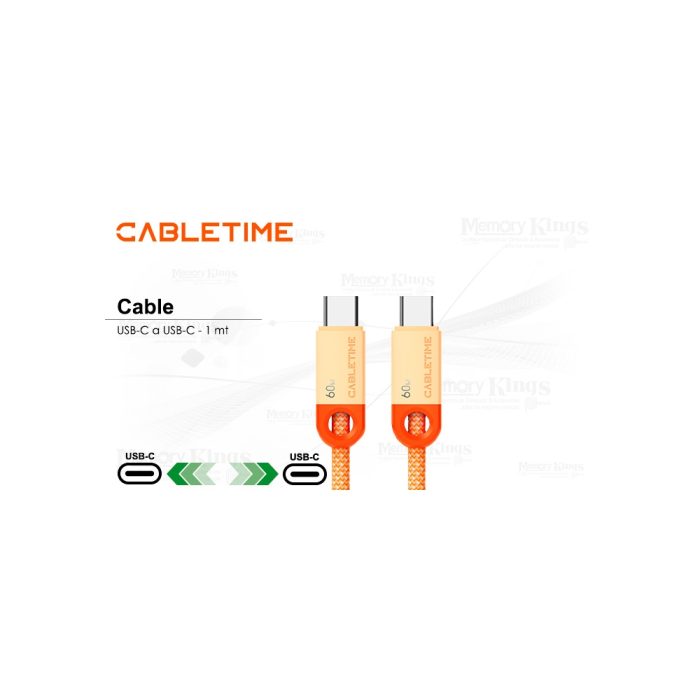 CABLE USB-C a USB-C 1mt CABLETIME CUP5H 60W ORG.