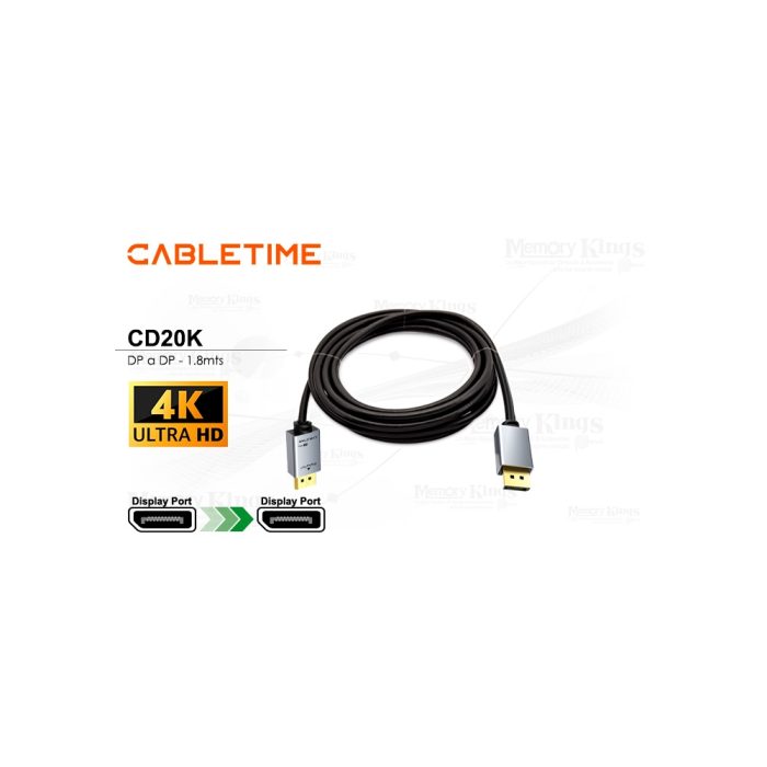 Cable DisplayPort 1.8m Cabletime CD20K 4K 60Hz - Alta velocidad y resolución para tu pantalla