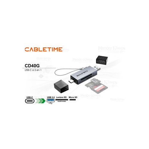 LECTOR GRABADOR MEMORY CARD CABLETIME CD40G 2IN1