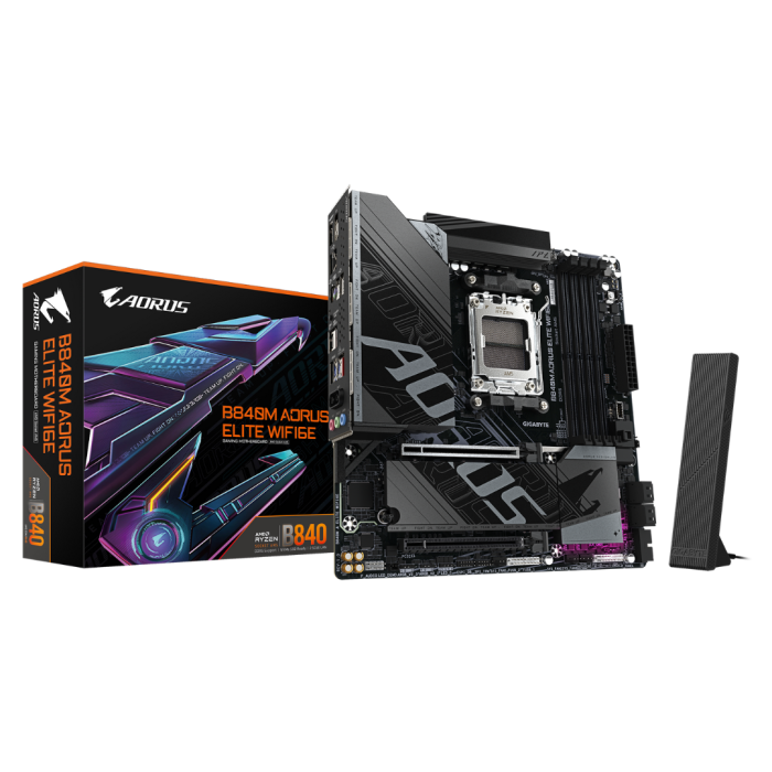 Motherboard GIGABYTE B840M AORUS ELITE WIFI6E, Chipset AMD B840, Socket AMD AM5, micro-ATX