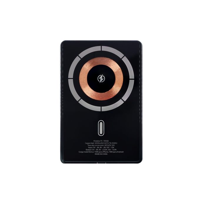 Powerbank Teros TE-7055D de 5000 mAh, compacto y ligero, ideal para cargar sobre la marcha