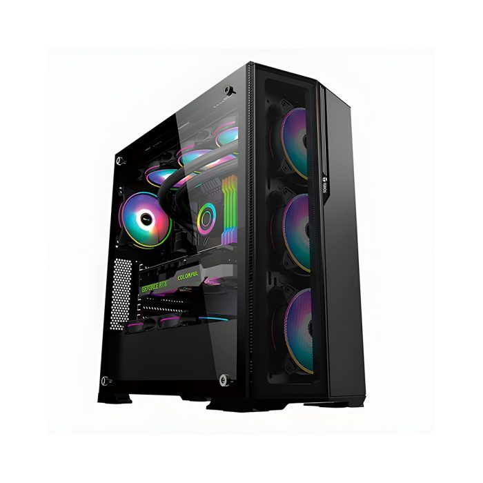 Cabina gamer Teros TE1175N, mid tower negra, con conexión USB 3.0 y 2.0, soporte de audio.