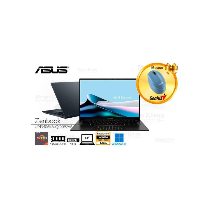 LAPTOP Ryzen AI 7 350 ASUS Zenbook 14 UM3406KA-QD092W 16|1TB|14" grafica Radeon W11HOME