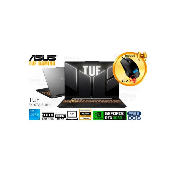 Laptop ASUS TUF Gaming F16 FX607VJ, Intel Core i5, 8GB RAM, 512GB SSD, 16" pantalla, GeForce RTX 3050