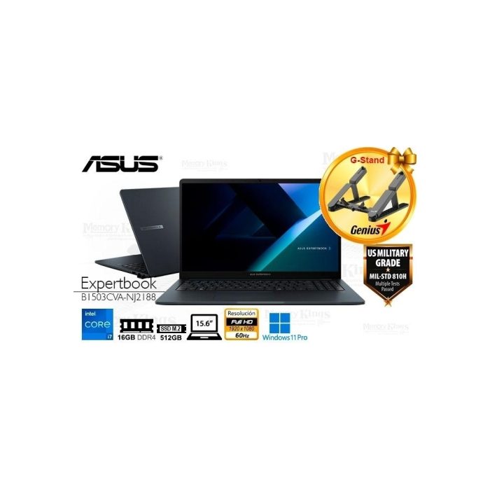 Laptop ASUS ExpertBook B1, Intel Core i7, 16GB RAM, 512GB SSD, 15.6" HD, Gráficos Iris Xe, Windows 11 Pro