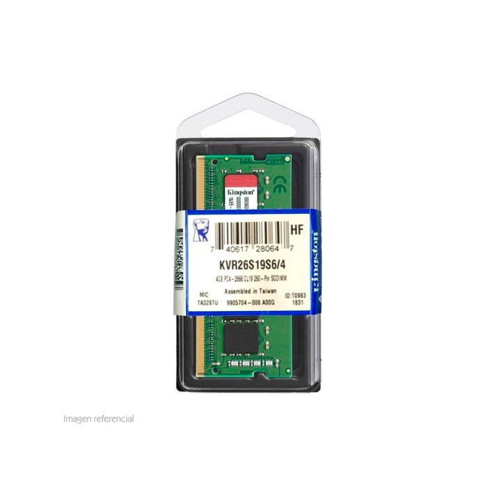 Memoria Kingston KVR26S19S6/4, 4GB, DDR4, SO-DIMM, 2666 MHz, CL19, 1.2V.