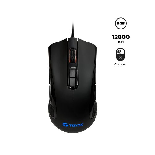 Mouse Óptico Gamer Teros Te-5167N, 8 Botones, 12800 Dpi, Rgb, Negro