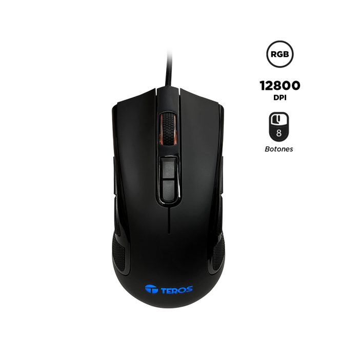 Mouse Óptico Gamer Teros Te-5167N, 8 Botones, 12800 Dpi, Rgb, Negro
