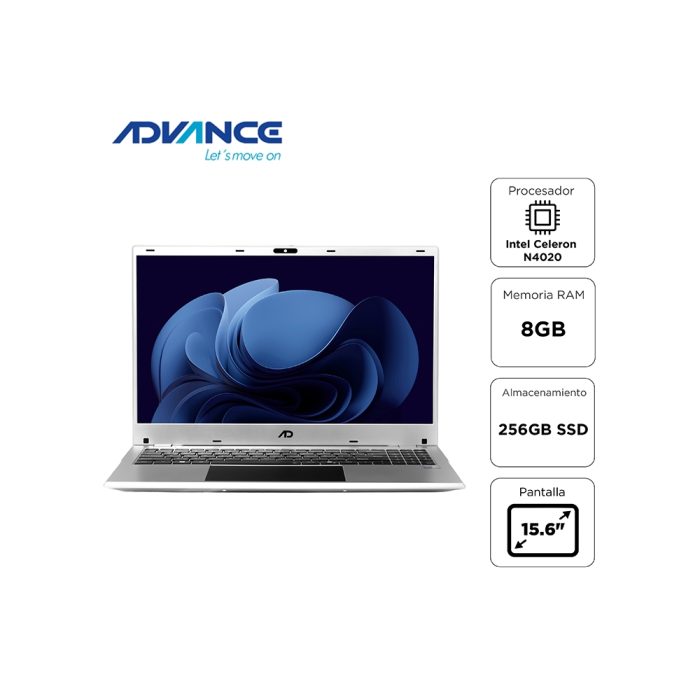 Notebook Advance NV9855 15.6" Celeron N4020, 8GB RAM, 256GB SSD, ideal para trabajo y entretenimiento