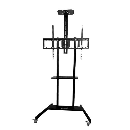 Pedestal móvil para pantallas 55"-100", capacidad 120kg, acero gris, con ruedas y freno.