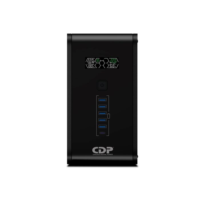 UPS CDP R-SMART 2010i 2000VA con 10 salidas, 5 puertos USB y pantalla LCD para PC y consolas