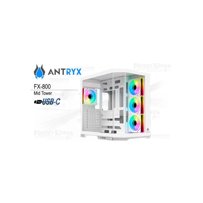 Case Mid Tower Antryx FX-800 ARGB con 4 ventiladores, color blanco y gran capacidad de ventilación
