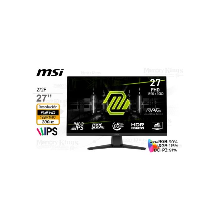 Monitor MSI MAG 272F de 27" FHD, pantalla IPS, 200Hz, 0.5ms, ideal para gaming y multitareas