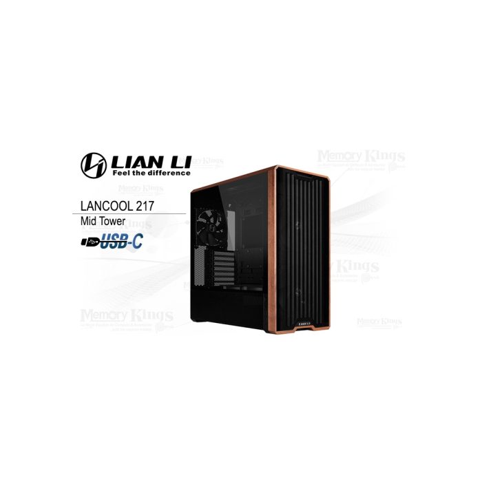 Case Mid Tower Lian Li Lancool 217 - Espacio para 5 ventiladores, diseño elegante en negro.